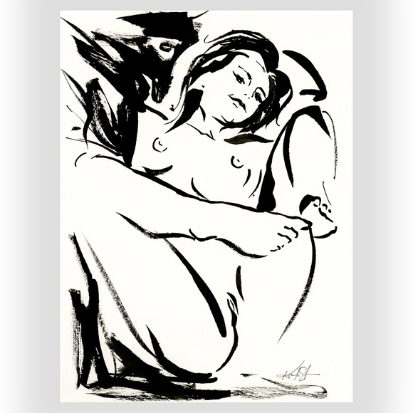Original Ink Painting - Brushstroke Nude Goddess 10